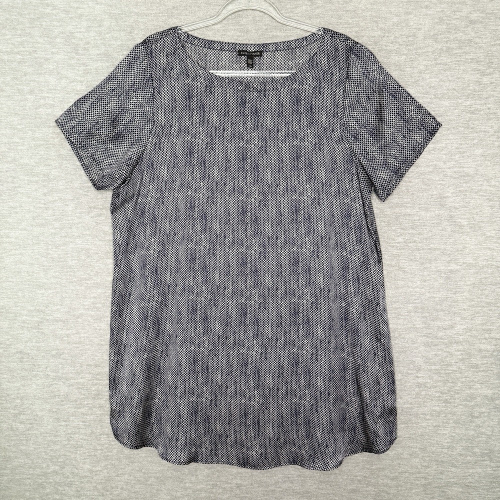 Eileen Fisher Chainette Silk Blend Dress Size Large Shift Tunic Navy Blue Beach